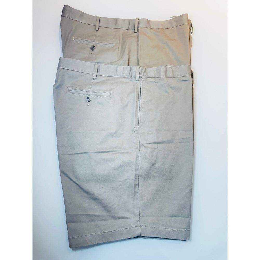 Lands' End Men's 42 Traditional Fit Chino Shorts Khaki Tan Cotton Twill Lot of 2